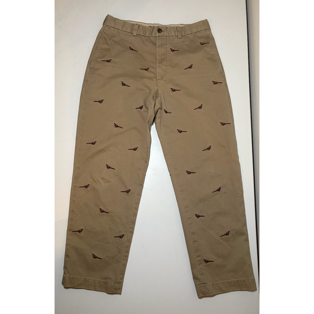 Brooks Brothers Men's Embroidered Pheasant Pants | Khaki | Hudson Fit | 33 X 30